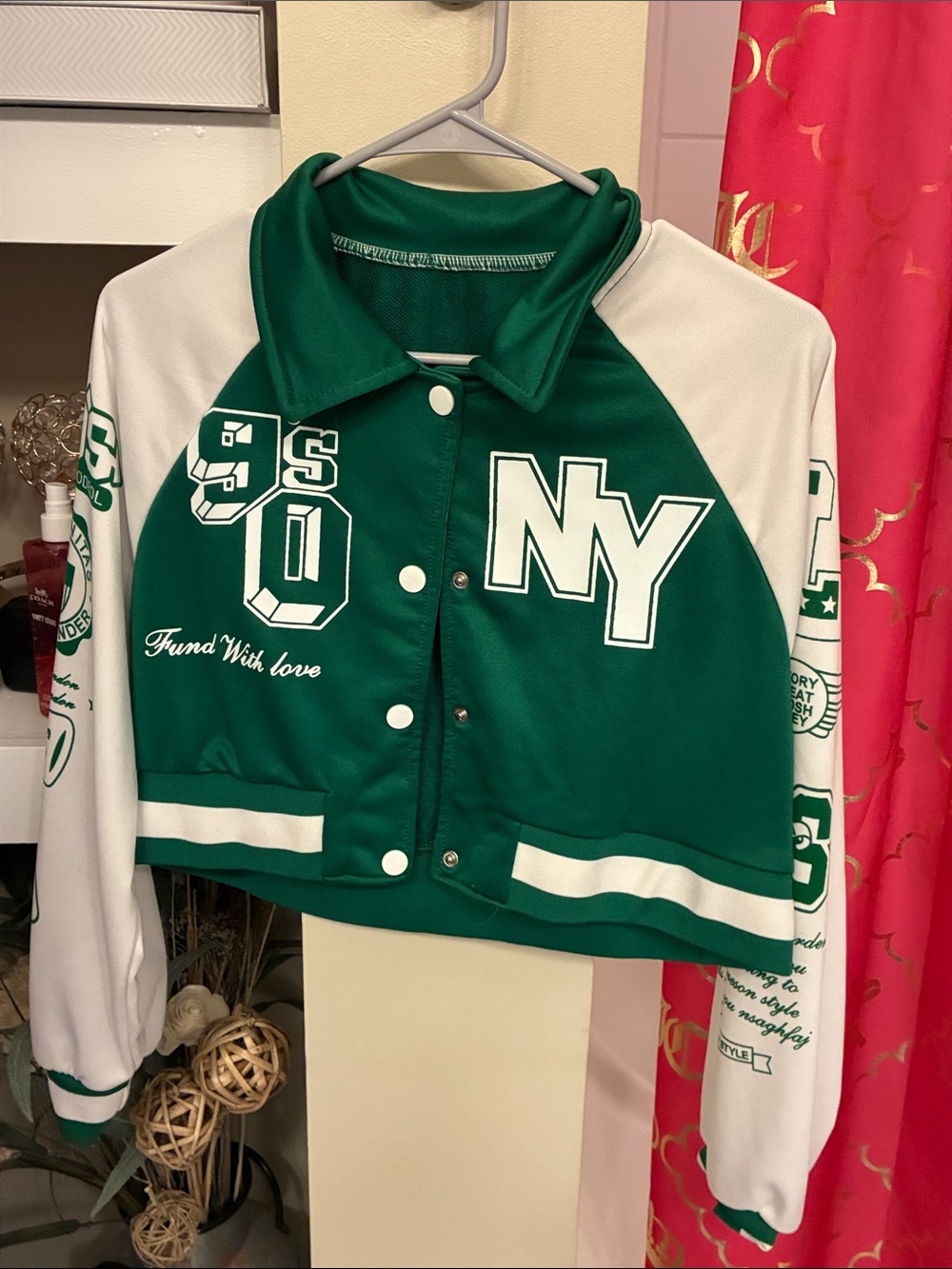 SHEIN Green and White NY Varsity Jacket